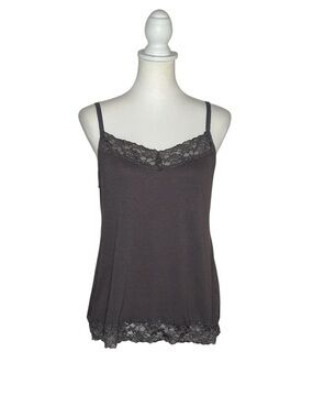 Elle Vintage Y2K EUC Gray Lace Trim Cami Tank Sz L Fairy Babydoll Grunge 90s